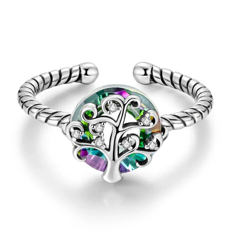 Tree of Life Zircon Women's Silver Ring