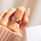 Geometric rainbow silver ring