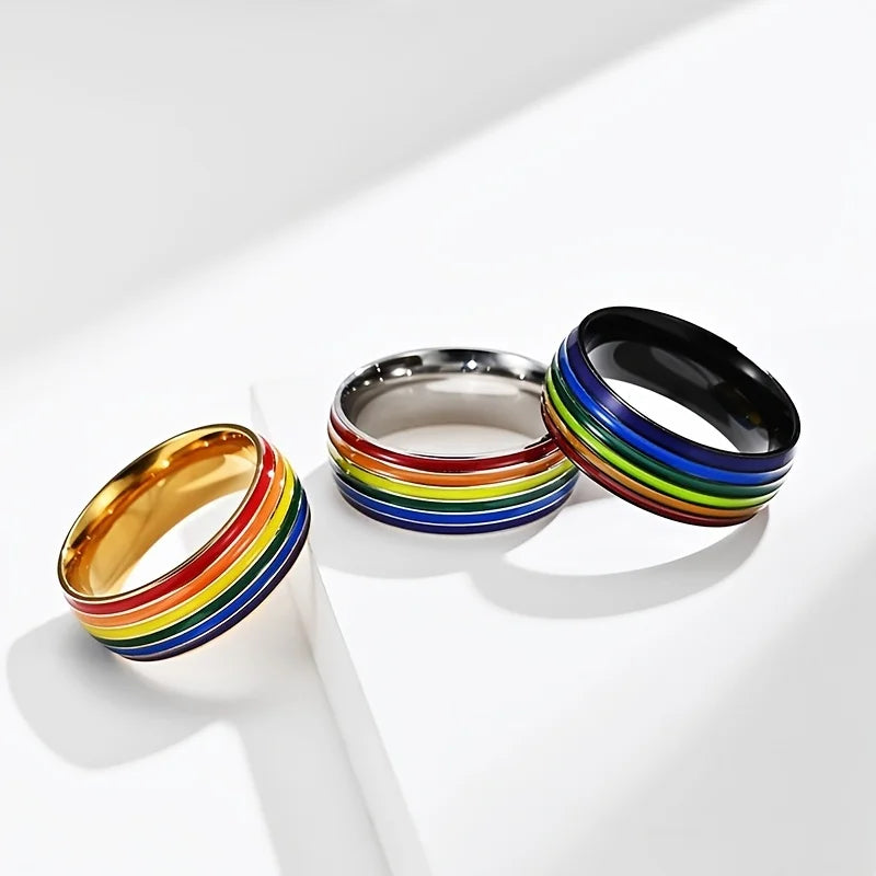 Men's rainbow ring silver