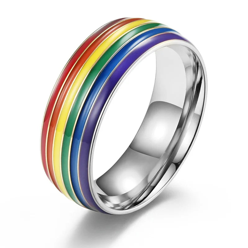 Men's rainbow ring silver