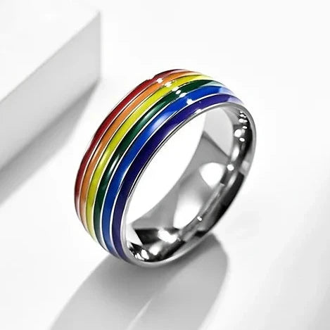 Men's rainbow ring silver