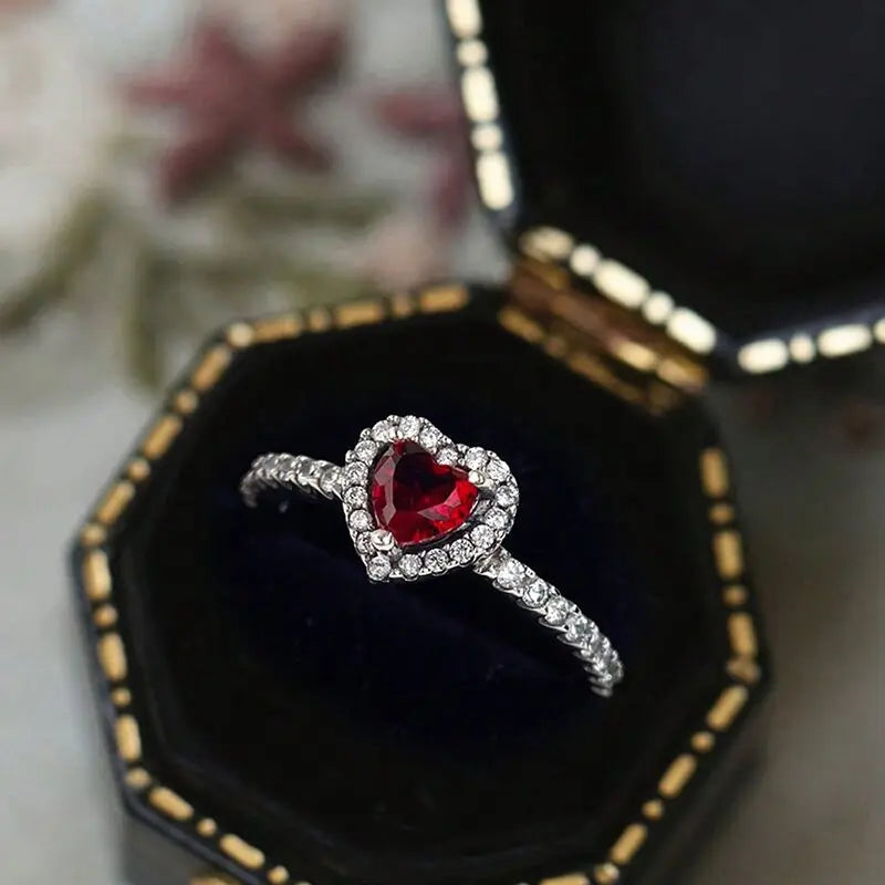 Ring with Heart and red Zircon and silver