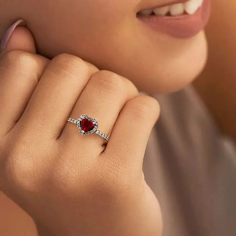 Ring with Heart and red Zircon and silver