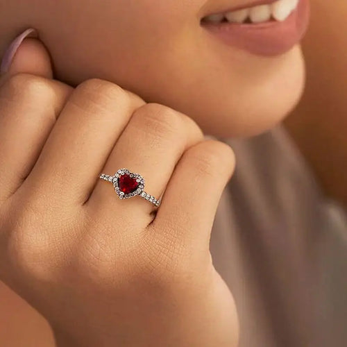 Ring with Heart and red Zircon and silver