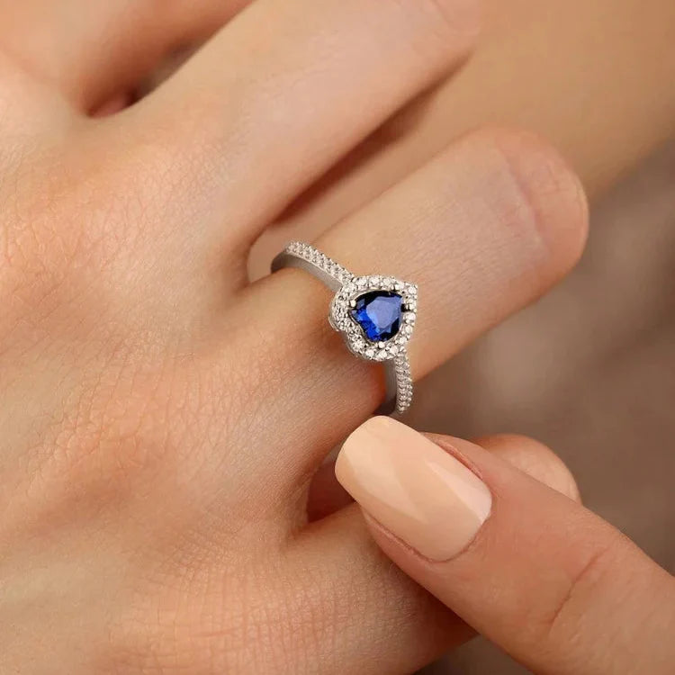 Ring with Heart and blue Zircon and silver
