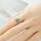 Ring with Green Zircon Hearts and 3-Leaf Clover