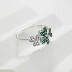 Ring with Green Zircon Hearts and 3-Leaf Clover