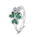Ring with Green Zircon Hearts and 3-Leaf Clover