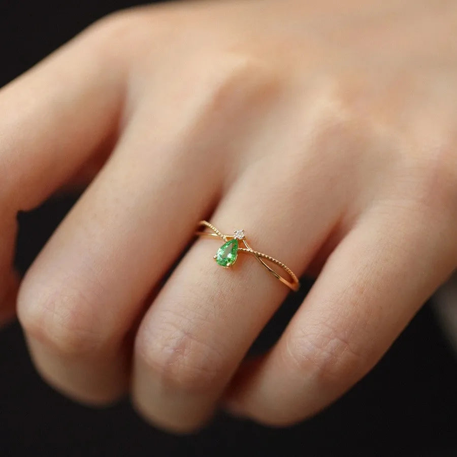 Ring with Stone Water Drop and Zircon
