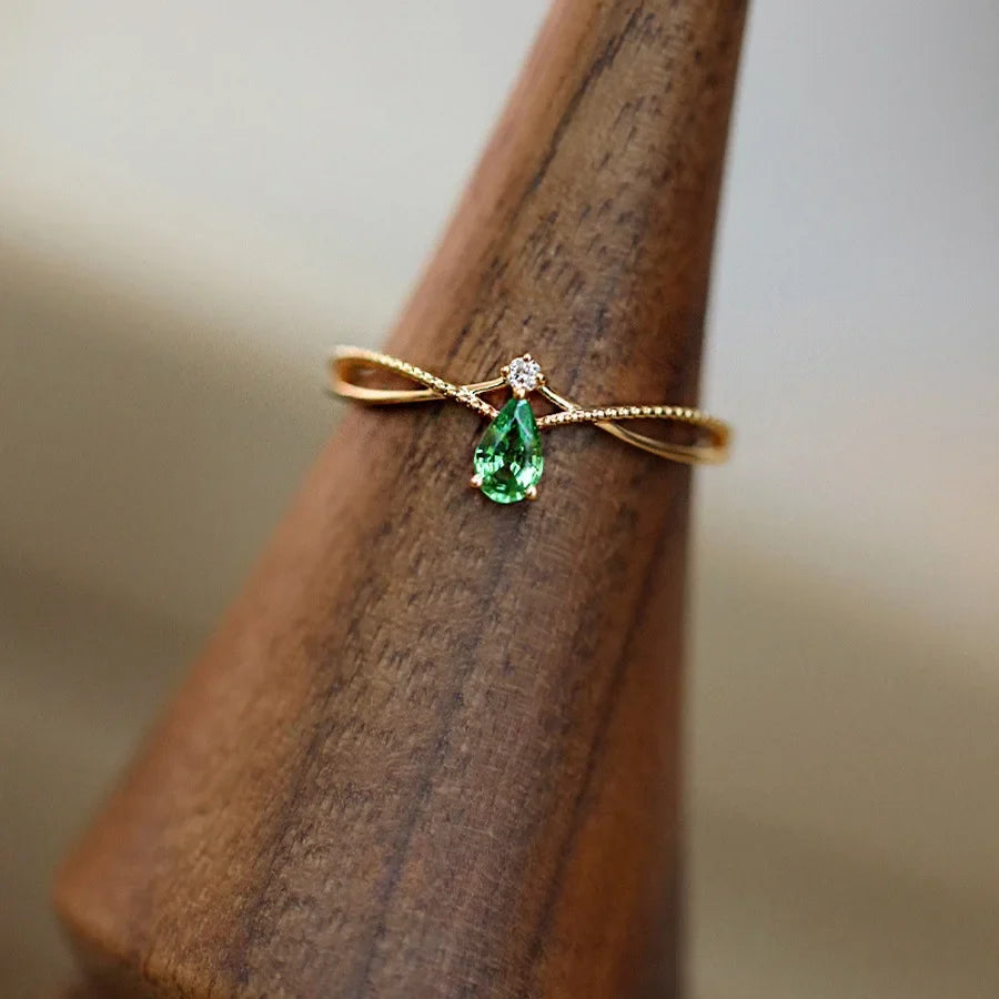 Ring with Stone Water Drop and Zircon