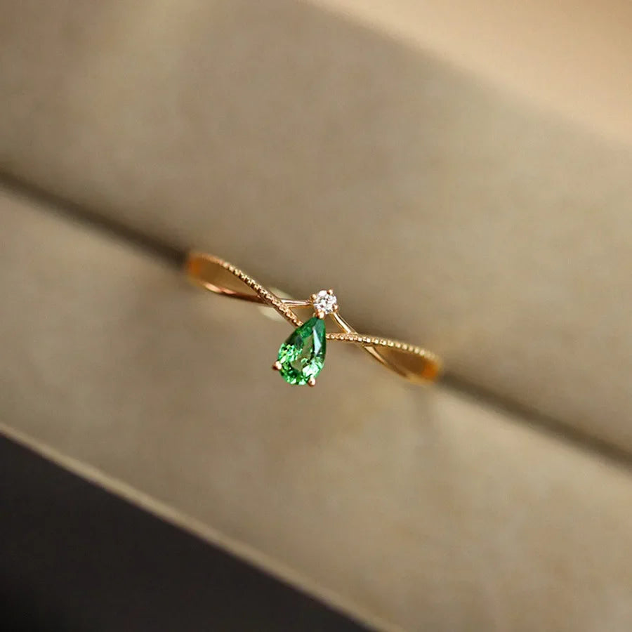 Ring with Stone Water Drop and Zircon