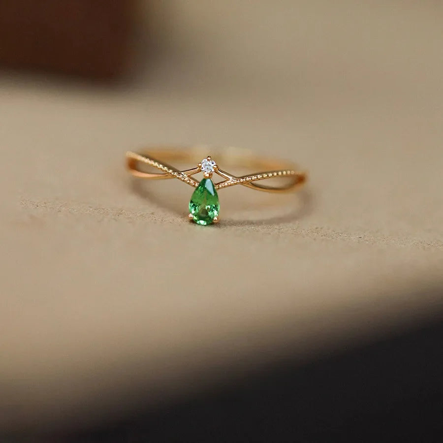 Ring with Stone Water Drop and Zircon