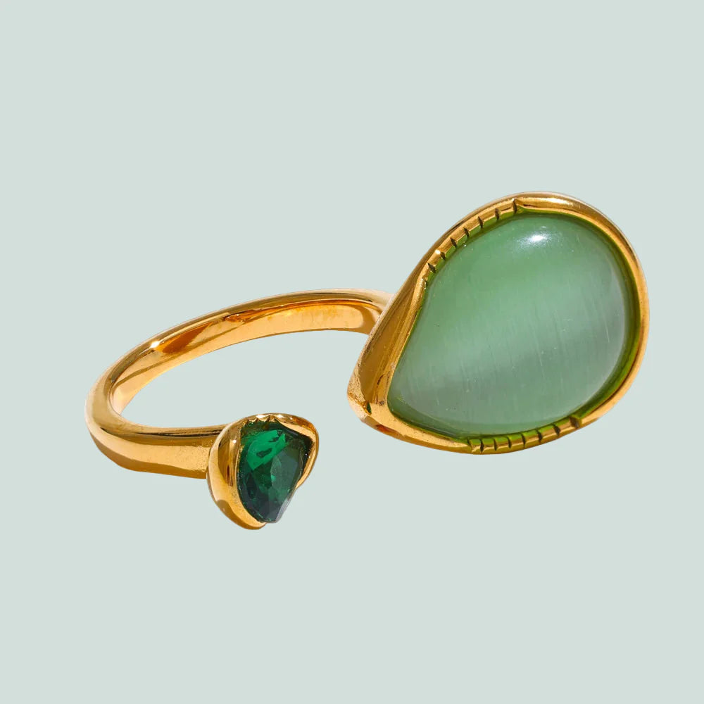 Water Drop Ring with Natural Stone and Zircon