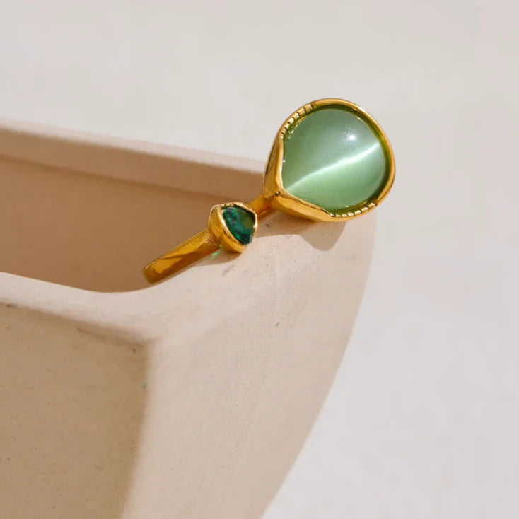 Water Drop Ring with Natural Stone and Zircon