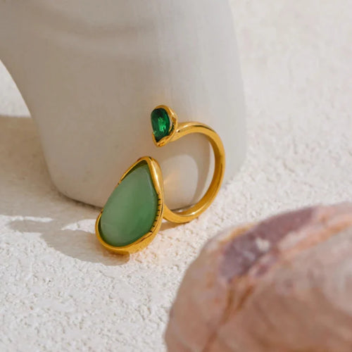 Water Drop Ring with Natural Stone and Zircon