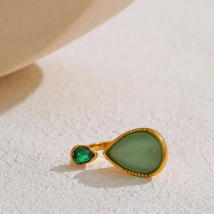 Water Drop Ring with Natural Stone and Zircon
