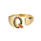 Wide personalized ring with rainbow initial q