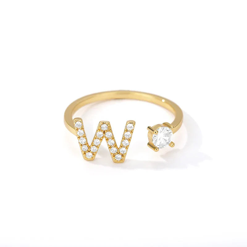 Ring with rhinestone initial for women - letter