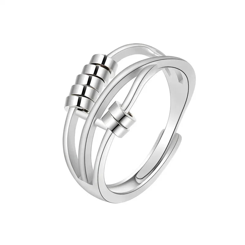 Rotating Bead Anxiety Ring for Women Silver