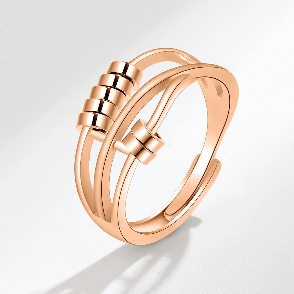 Rotating Bead Anxiety Ring for Women Rose Gold