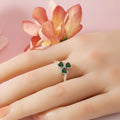 Ring with 3-Leaf Clover in Green Zircon