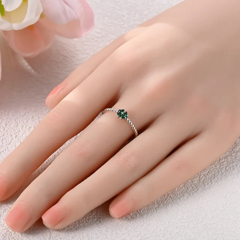 Ring with Green Four-Leaf Clover