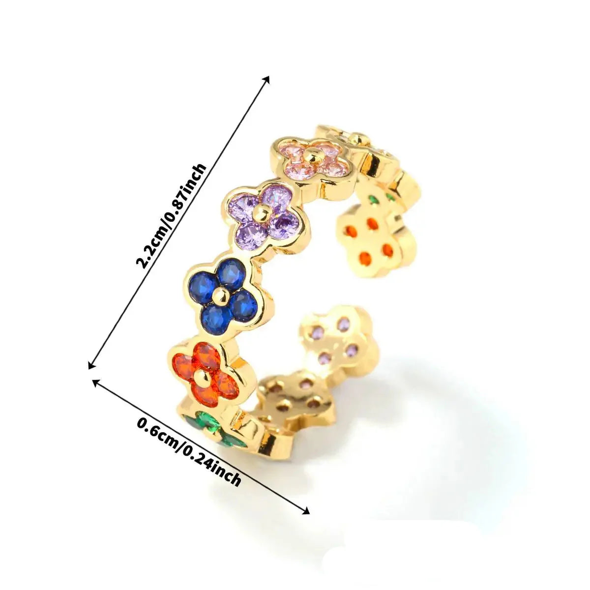Ring with Colorful 4-Leaf Clovers in Zircon