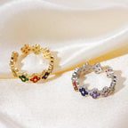Ring with Colorful 4-Leaf Clovers in Silver Zircon
