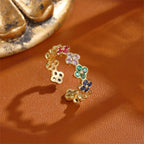 Ring with Colorful 4-Leaf Clovers in Gold Zircon