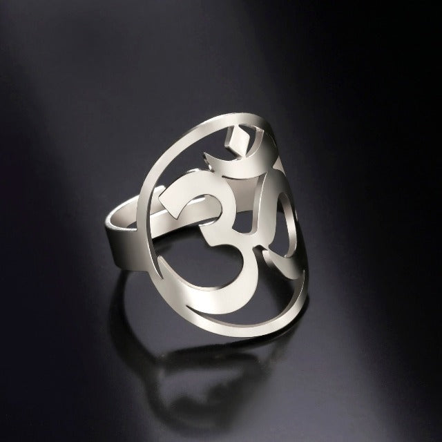 Tibetan Om Buddhist Ring Signet Ring Men Women Silver