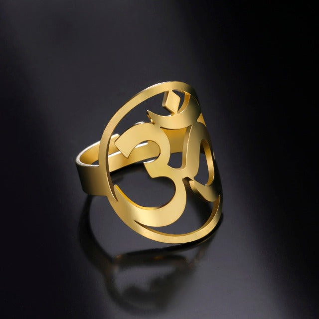 Tibetan Om Buddhist Ring Signet Ring Men Women Gold