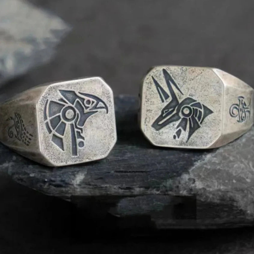 Egyptian-Style Square Ring Anubis