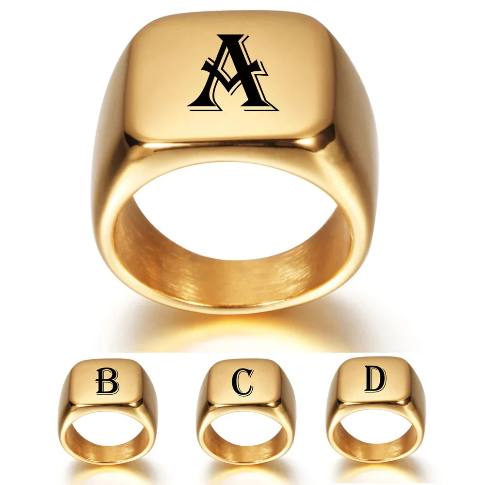 Wide personalized men’s ring with initial