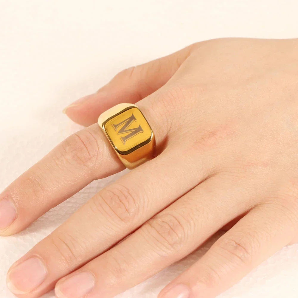 Wide personalized men’s ring with initial