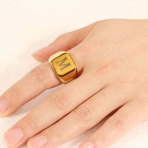 Wide personalized men’s ring with initial
