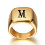 Wide personalized men’s ring with initial M