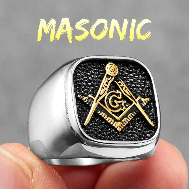 Masonic Signet Ring Men's Silver Gold Ring