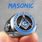 Masonic Signet Ring Men's Blue Silver Ring