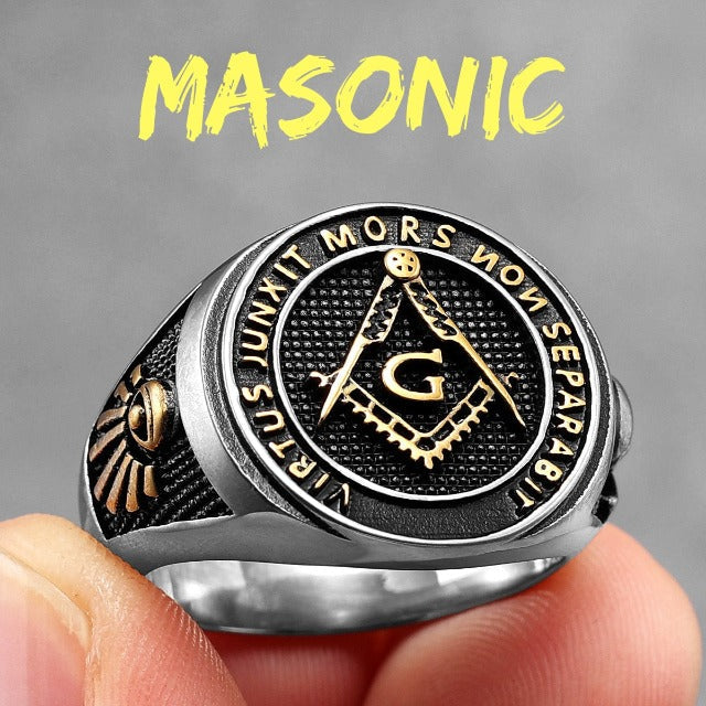 Masonic Signet Ring Men's Silver Gold Ring