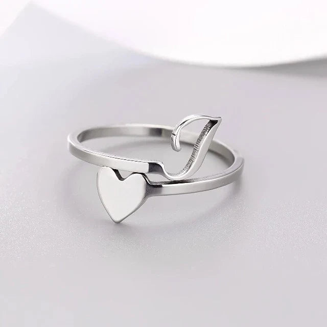 Silver Initial Heart Ring I