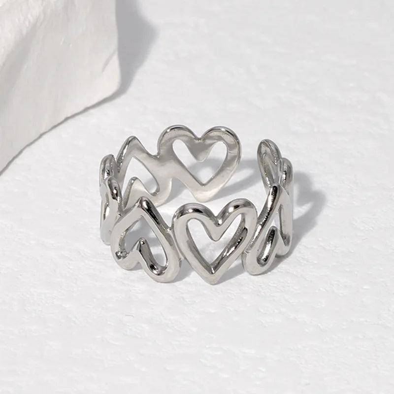 Adjustable Heart Ring for Women Silver