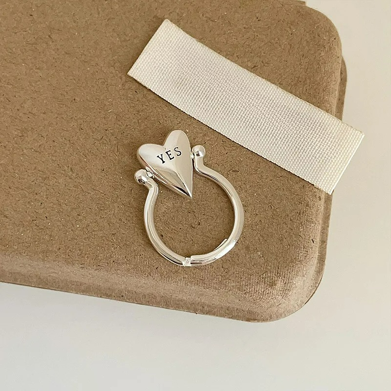 Heart Ring "Yes" and "No" for Lovers Couple silver