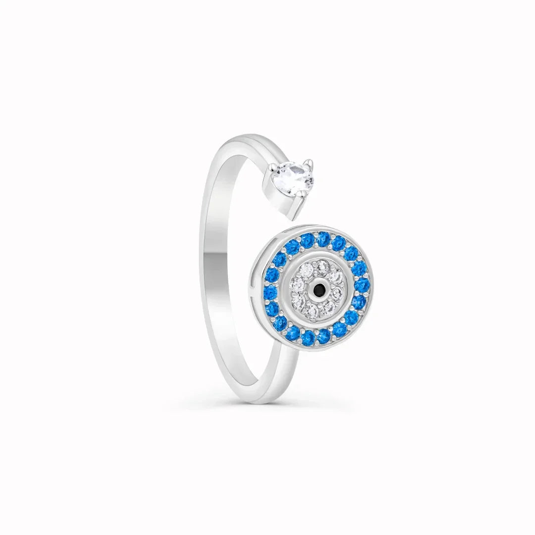 Anti-Anxiety Ring with Turkish Greek Blue Eye Matiasma Mataki