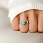 Anti-Anxiety Ring with Turkish Greek Blue Eye Matiasma Mataki