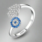 Greek Turkish Blue Evil Eye Ring Matiasma Mataki in Silver