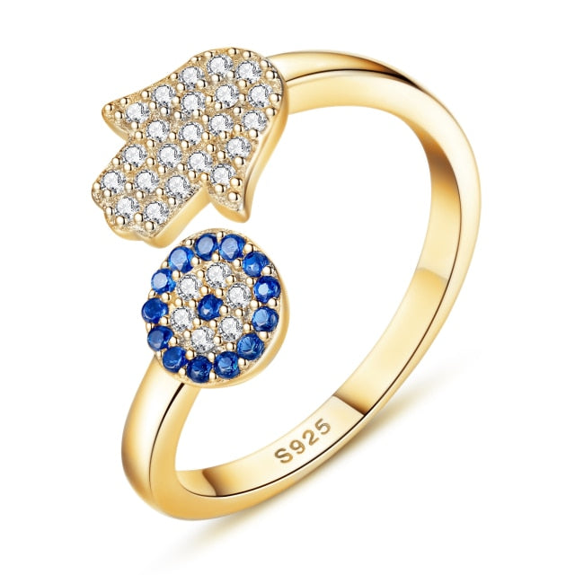 Greek Turkish Blue Evil Eye Ring Matiasma Mataki in Gold