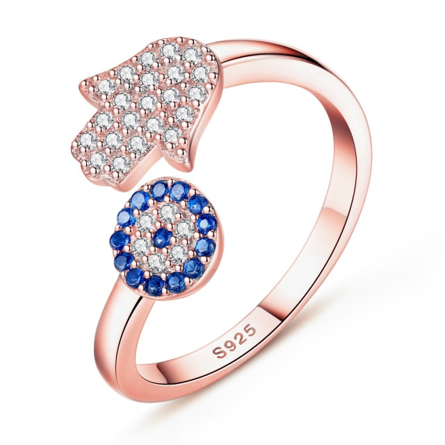 Greek Turkish Blue Evil Eye Ring Matiasma Mataki in Rose Gold