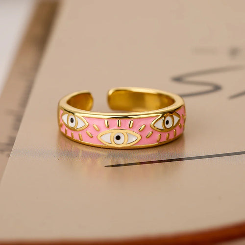 Turkish Blue Evil Eye Ring Pink Ring