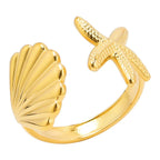 Starfish and Scallop Shell Ring gold