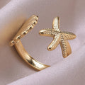 Starfish and Scallop Shell Ring gold
